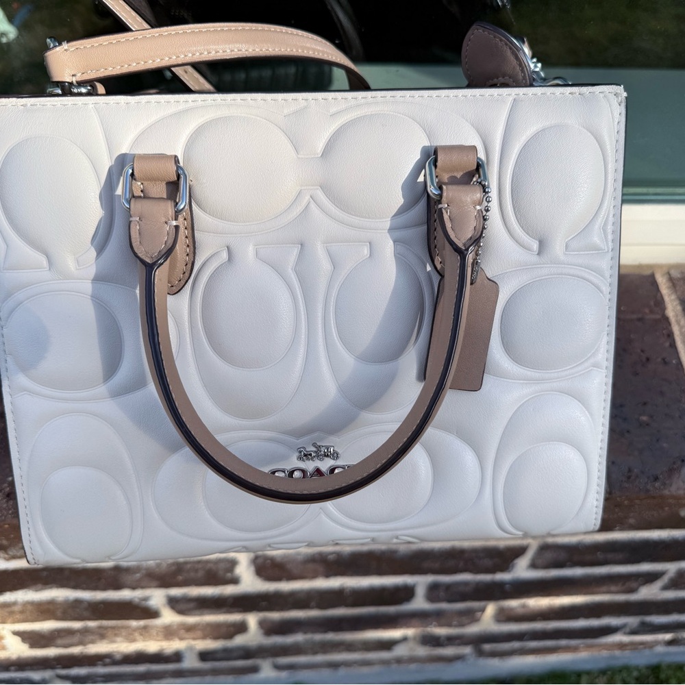 Coach Maggie Small Chalk/Taupe Signature Embossed Leather Tote - Picture 5 of 10